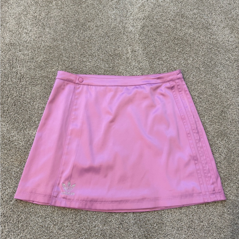 Adidas Women’s Pink 2000’s Luxe Stain Rhinestones Logo Wrap Skirt Size Large